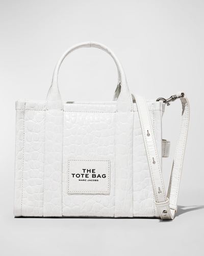 Shop Marc Jacobs The Croc-embossed Small Tote Bag In Ivory