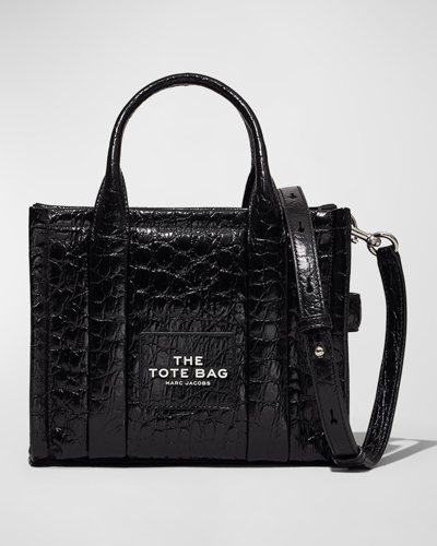 Shop Marc Jacobs The Croc-embossed Mini Tote Bag In Black