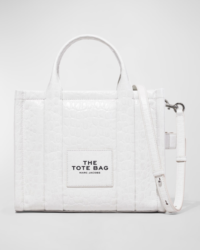 Shop Marc Jacobs The Croc-embossed Medium Tote Bag In Ivory