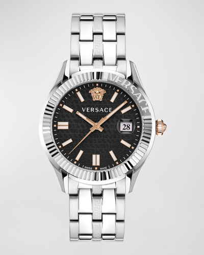 Versace Men's Greca Time Stainless Steel Bracelet Watch, 41mm In  Black/silver | ModeSens
