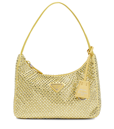 Prada Re-edition 2000 Allover Crystal-embellished Shoulder Bag In Ananas