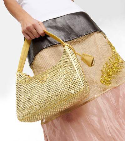 Prada Re-edition 2000 Allover Crystal-embellished Shoulder Bag In Ananas
