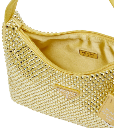 Prada Re-edition 2000 Allover Crystal-embellished Shoulder Bag In Ananas