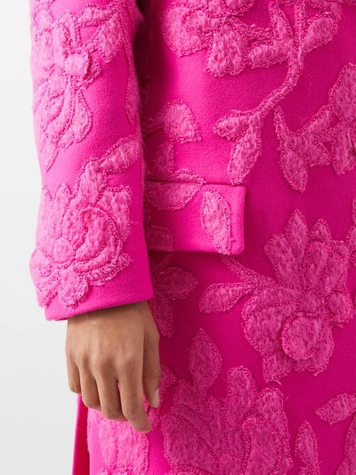 Shop Valentino Oblique-front Floral-appliqué Wool-blend Overcoat In Pink