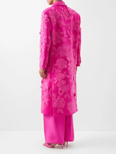 Shop Valentino Oblique-front Floral-appliqué Wool-blend Overcoat In Pink