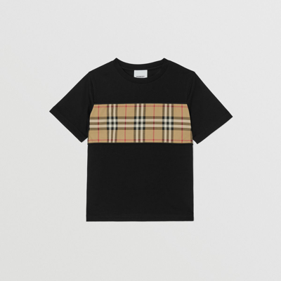 Shop Burberry Childrens Vintage Check Panel Cotton T-shirt In Black