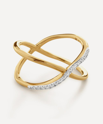 Shop Monica Vinader 18ct Gold-plated Vermeil Silver Riva Diamond Kiss Ring