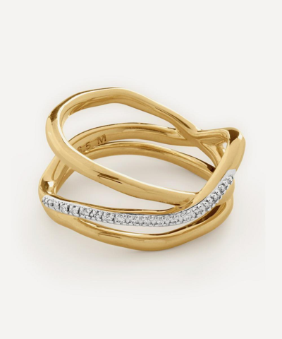 Shop Monica Vinader 18ct Gold-plated Vermeil Silver Riva Diamond Pre-stacked Ring