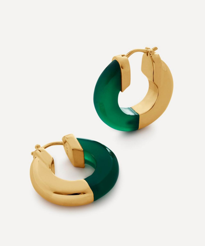 Monica Vinader Gold Kate Young Half Gemstone Small Hoop Earrings Green Onyx In Multi