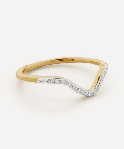 Monica Vinader 18ct Gold-plated Vermeil Silver Riva Diamond Wishbone Stacking Ring In Gold