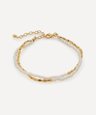 Shop Monica Vinader 18ct Gold-plated Vermeil Silver Mini Nugget Pearl Beaded Bracelet In Multi