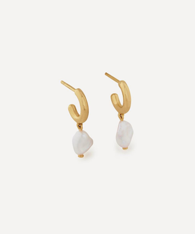 Shop Monica Vinader 18ct Gold-plated Vermeil Silver Nura Keshi Pearl Huggie Hoop Earrings