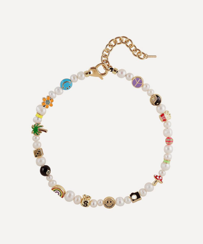 Shop Martha Calvo 14ct Gold-plated Famous Enamel Charms And Pearl Necklace In Multi