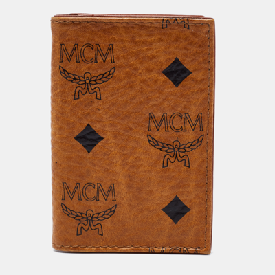 Pre-owned Mcm Cognac Visetos Coated Canvas Bifold Card Holder In Tan