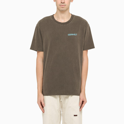 Shop Gramicci Brown Crew-neck T-shirt With Logo