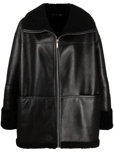 Totême Signature Shearling Oversize Jacket In 200 Black