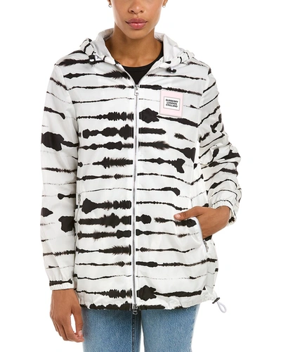 Shop Burberry Watercolour Print Econyl Hooded Parka In White