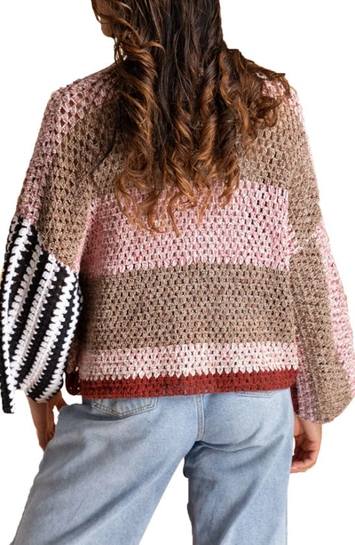 Saachi Birdie Colorblock Crochet Short Jacket In Black