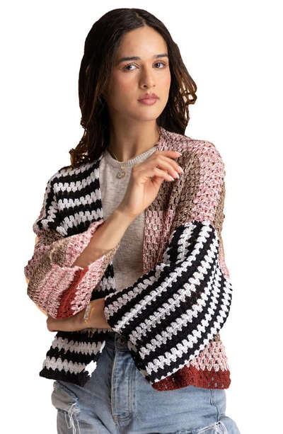Saachi Birdie Colorblock Crochet Short Jacket In Black