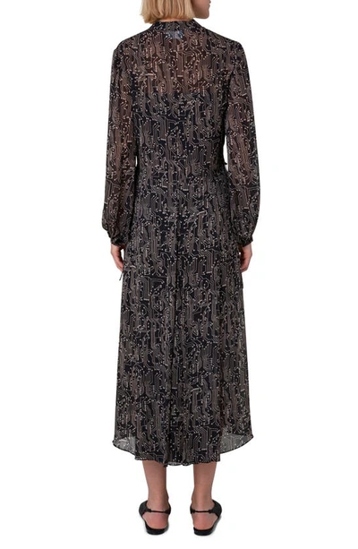 Shop Akris Punto Circuit Board Print Long Sleeve Georgette Midi Dress In Black-sand