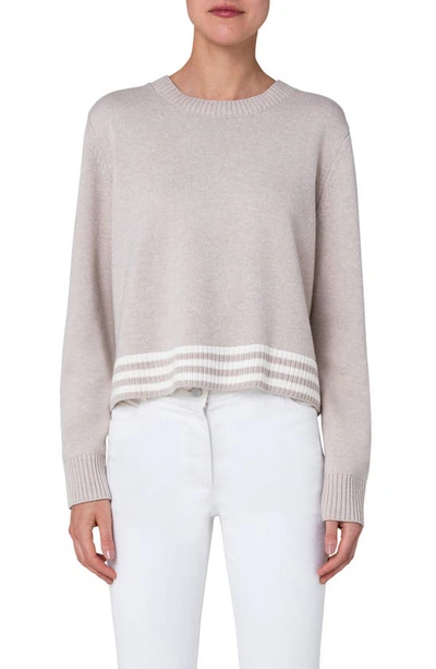 Shop Akris Punto Stripe Wool & Cashmere Sweater In Sand-cream