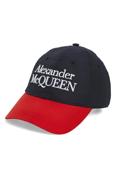 Shop Alexander Mcqueen Embroidered Logo Baseball Cap In Navy/ Red
