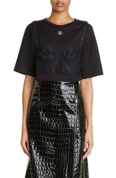 Shop Dolce & Gabbana Lace Corset Detail T-shirt In Nero