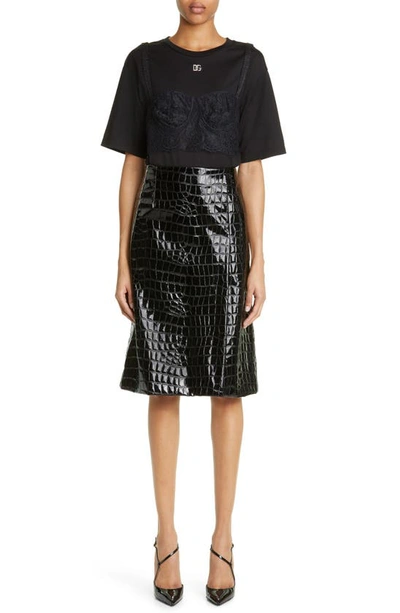Shop Dolce & Gabbana Lace Corset Detail T-shirt In Nero