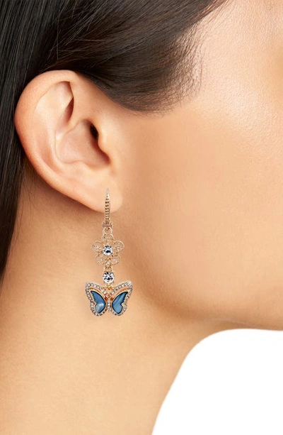 Shop Marchesa Wonder Wings Butterfly Drop Earrings In Gold/ Blue/ Cry