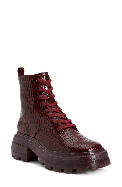 Katy Perry Geli Snake Embossed Combat Boot In Burgundy Croc