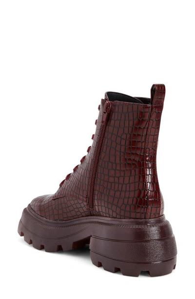 Katy Perry Geli Snake Embossed Combat Boot In Burgundy Croc