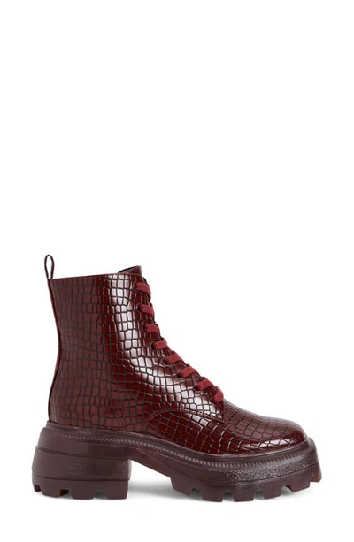Katy Perry Geli Snake Embossed Combat Boot In Burgundy Croc