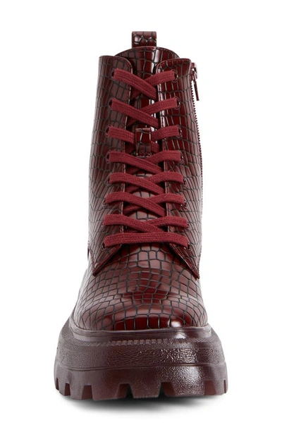 Katy Perry Geli Snake Embossed Combat Boot In Burgundy Croc