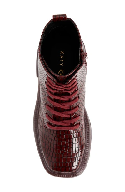 Katy Perry Geli Snake Embossed Combat Boot In Burgundy Croc