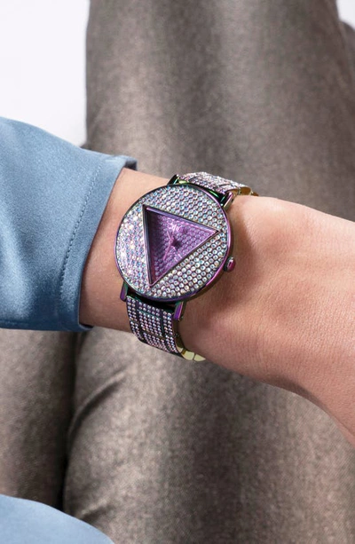 Shop Guess Logo Crystal Pavé Iridescent Bracelet Watch, 36mm In Iridescent/iridescent/irid