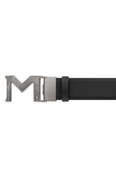 Shop Montblanc Embossed Leather Belt In Black