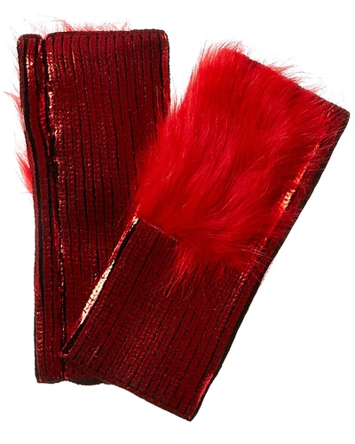 Shop Adrienne Landau Metallic Gloves In Red