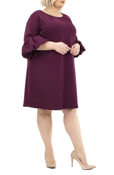 Nina Leonard Solid Three-quarter Bell Sleeve Shift Dress In Crisp Berry