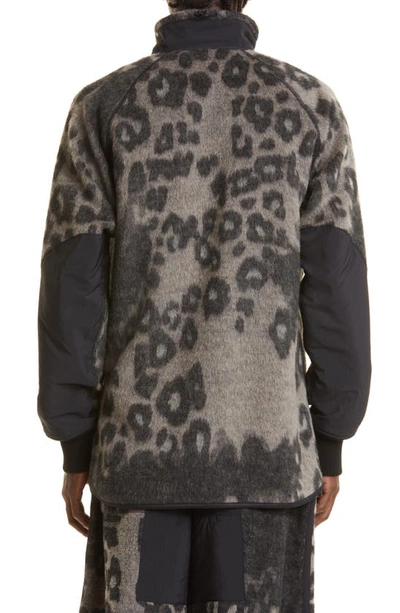 Grey Leopard Printed Fleece Jacket