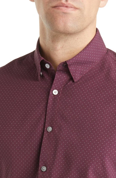 Shop Mizzen + Main Leeward Trim Fit Dot Print Performance Button-up Shirt In Plum Gray Dot Print