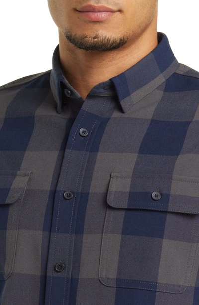 Shop Mizzen + Main Upstate Buffalo Check Stretch Flannel Button-up Shirt In Gray Navy Buffalo Plaid