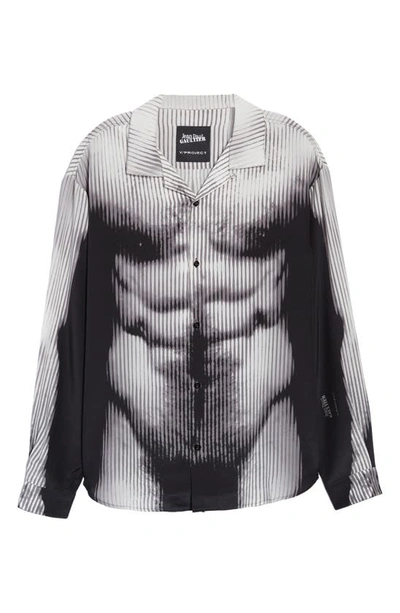 Shop Y/project X Jean Paul Gaultier Body Morph Trompe L'oeil Silk Pajama Shirt In Black / White