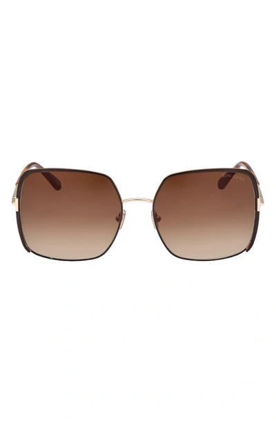 Shop Tom Ford Raphaela 60mm Butterfly Sunglasses In Shiny Rose Gold/ Brown