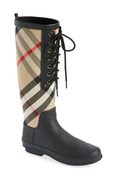 Shop Burberry Simeon Check Waterproof Rain Boot In Archive Beige Ip Chk