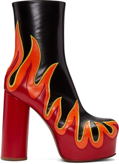 Shop Vetements Ssense Exclusive Black & Red Leather Flame Boots