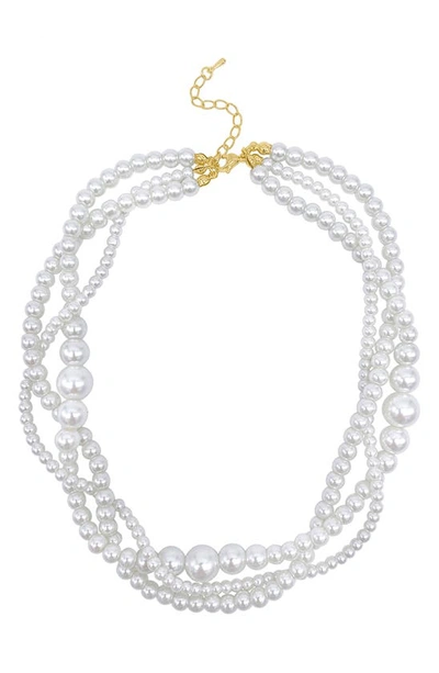 Shop Adornia 14k Yellow Gold Plated Triplet Layered 3-10mm Imitation Pearl Necklace In White