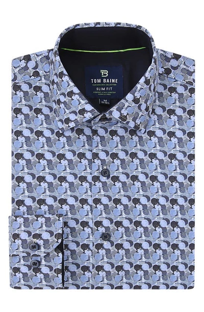 Shop Tom Baine Slim Fit Print Long Sleeve Button-up Dress Shirt In Blue