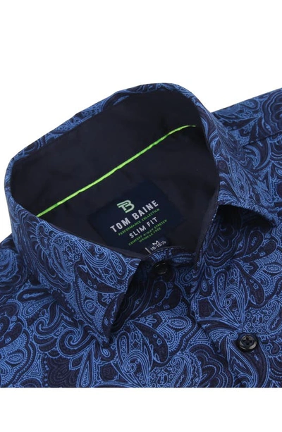 Shop Tom Baine Slim Fit Paisley Long Sleeve Button-up Dress Shirt In Blue