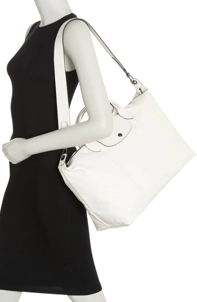 Longchamp Le Pliage Cuir Small Leather Logo Strap & Short Handle Tote In  White