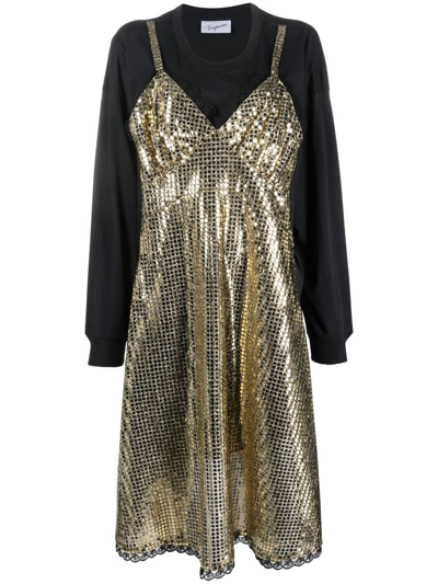 Shop Vaquera Sequin-embellished Panelled Dress In Black